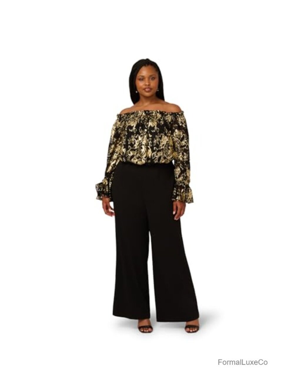 Women's Lace and Crepe Jumpsuit Long Sleeve Off Shoulder Elegant